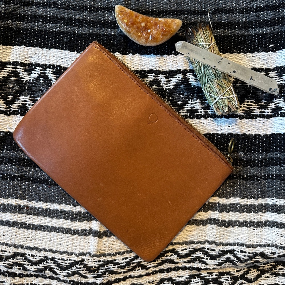 The Leather Pouch Clutch in English saddle